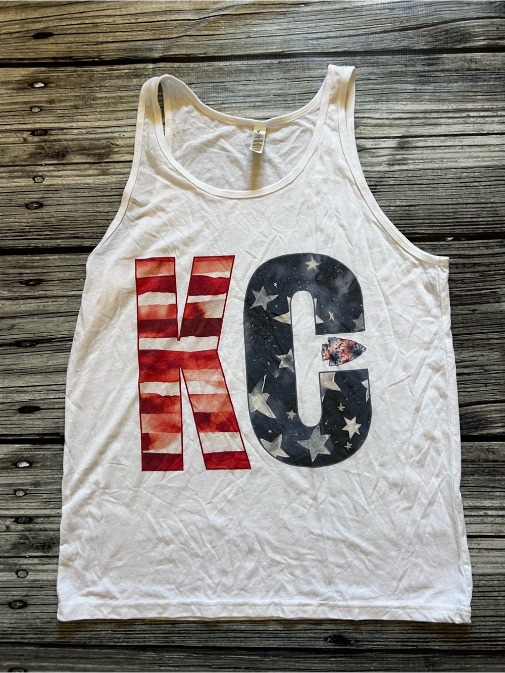 White Tank Top with Red & Blue KC Chiefs Graphic